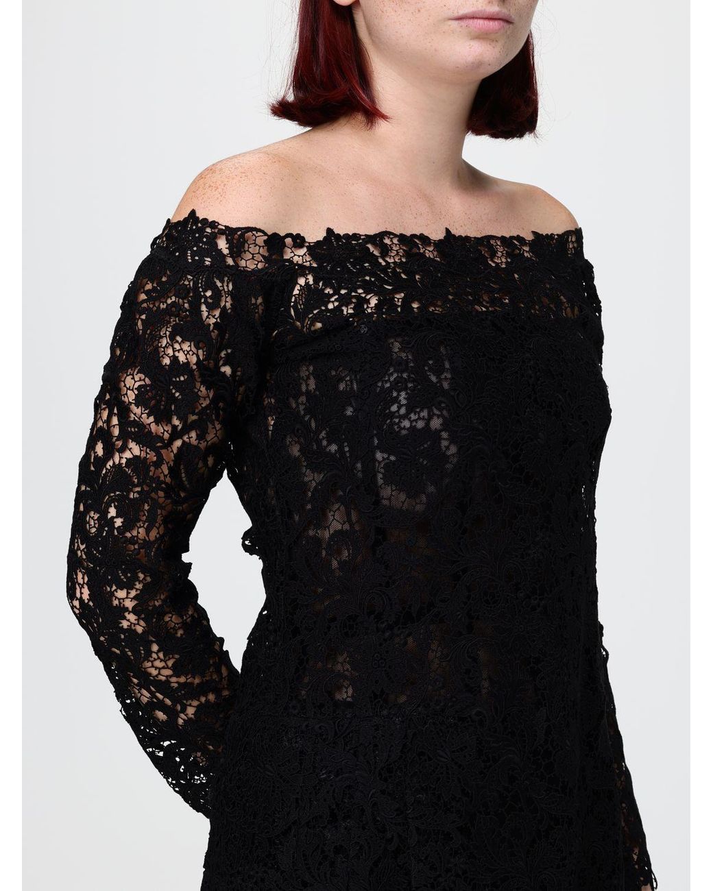 Fendi Black A-Line Lace Midi Dress With A Straight Neckline