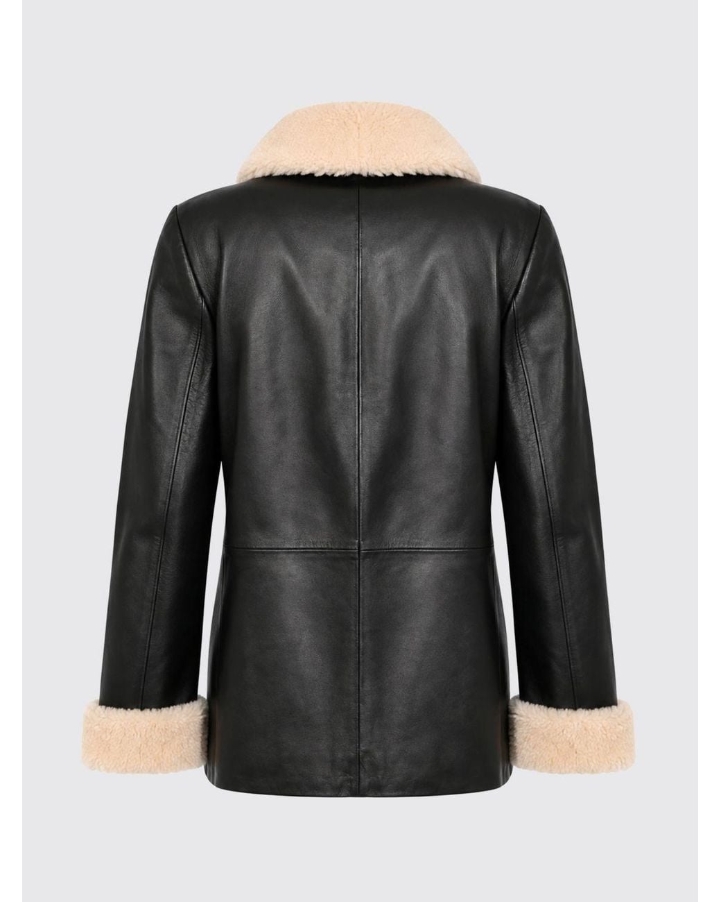 Liviana Conti Black Double-Breasted Leather Coat With Fur Collar And Cuffs