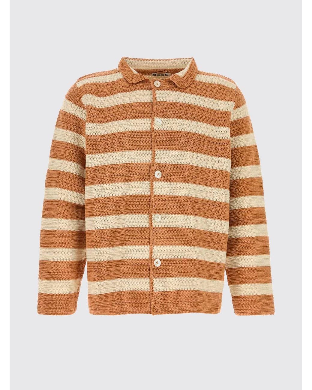 Bode Brown Long-Sleeved Striped Cotton Shirt-Style Cardigan With Classic Collar for men