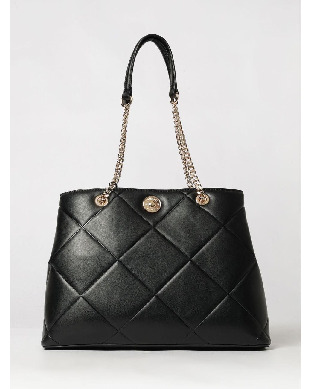 Twinset Black Quilted Synthetic Leather Tote Bag With Metal Mesh Handles