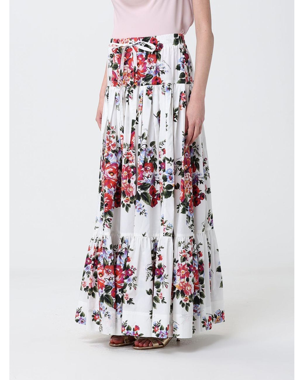 Dolce & Gabbana White Dolce &Amp Gabbana Floral Cotton Skirt