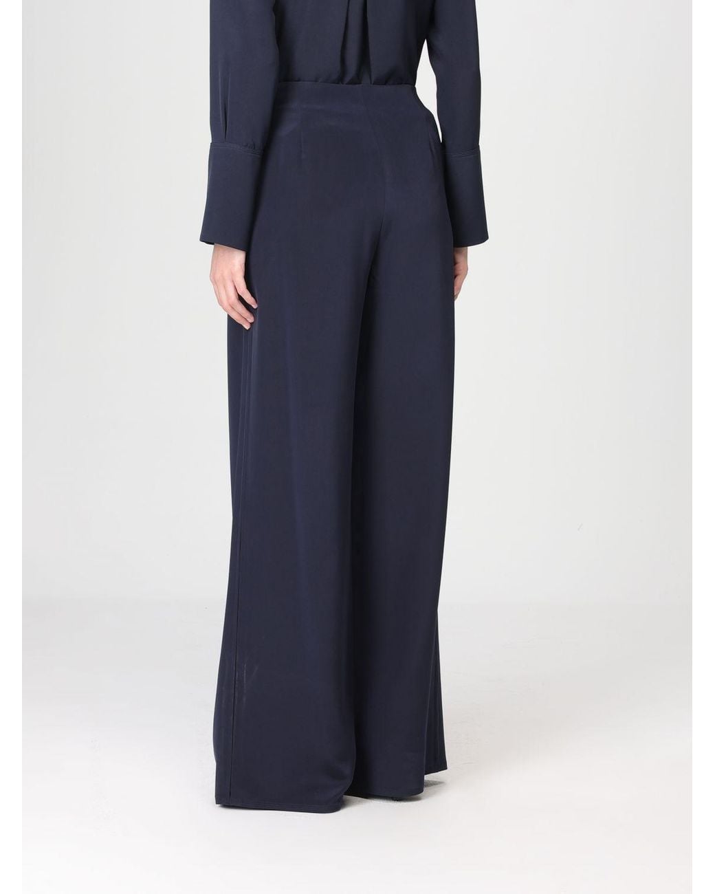 Max Mara Pure Blue Pure Stretch Silk Palazzo Trousers Max Mara