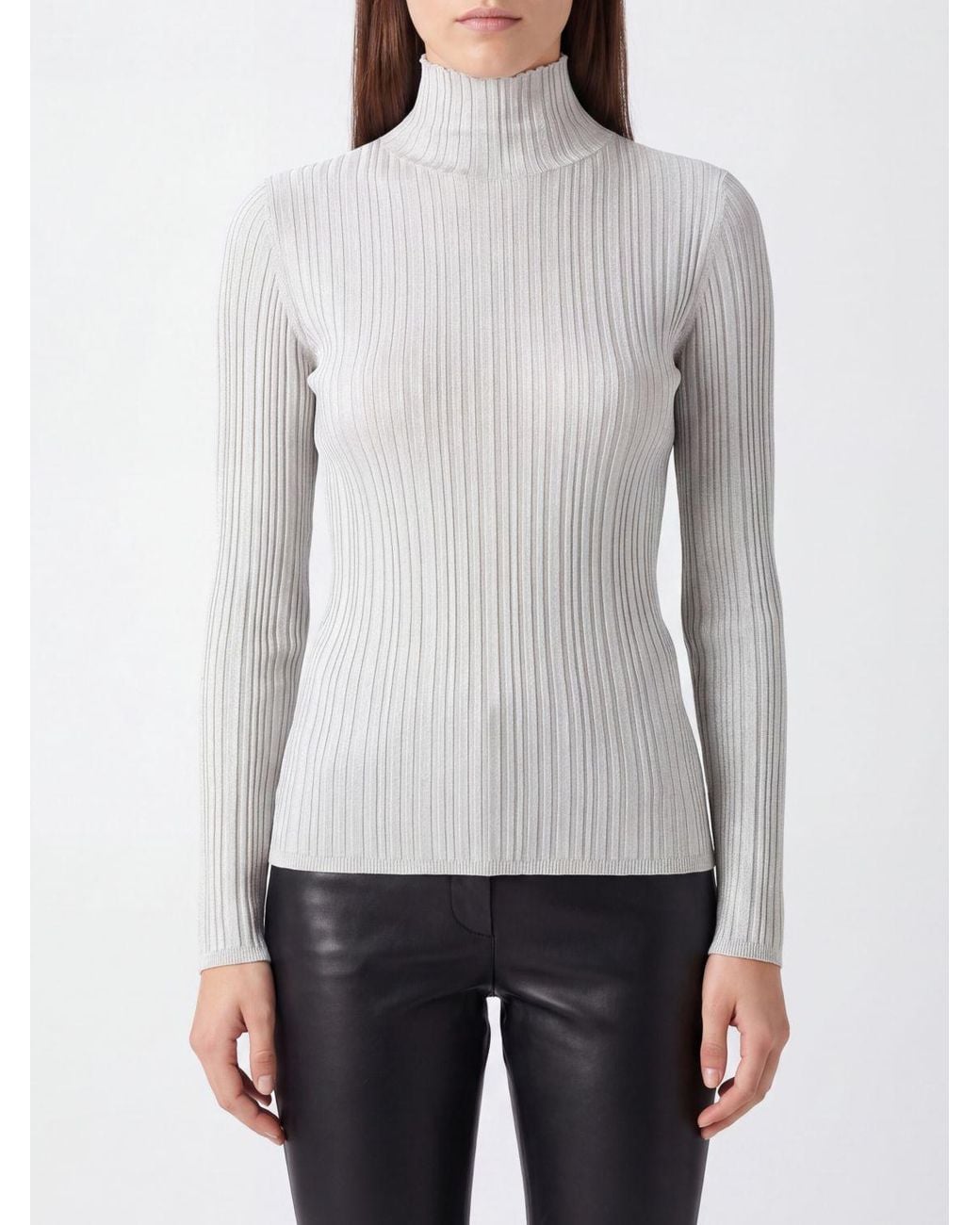 Fabiana Filippi Gray Slim Fit Long-Sleeved Pleated Turtleneck Sweater