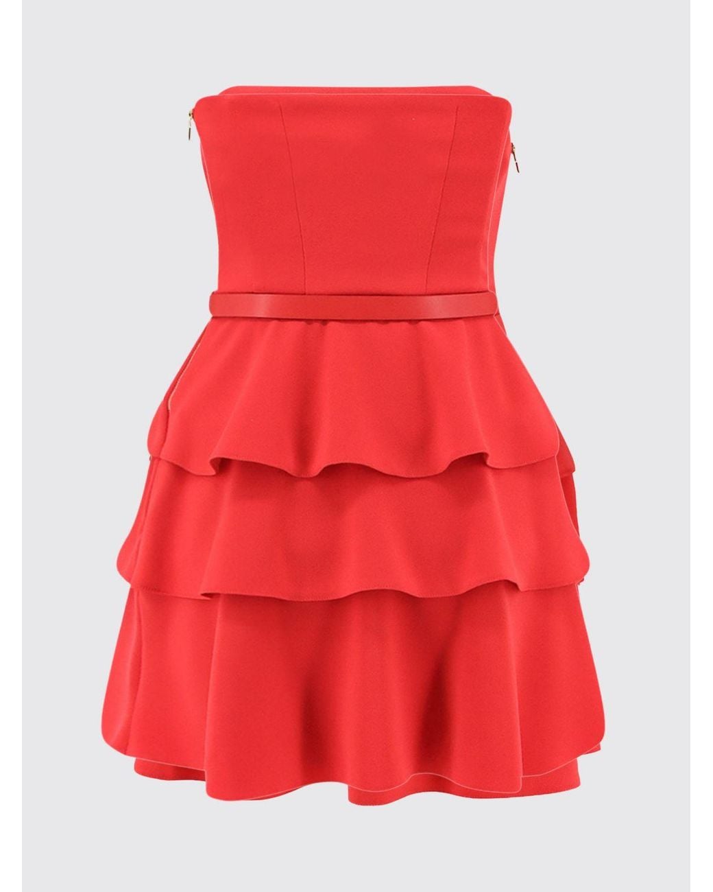 Elisabetta Franchi Red Off-The-Shoulder Jersey Mini Sheath Dress With Ruffles
