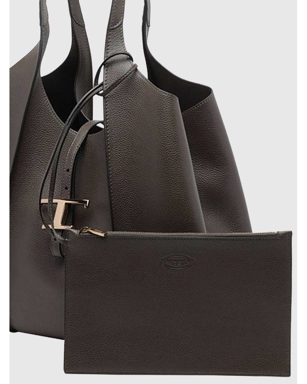 Tod's Black T Timeless Grained Calfskin Leather Shoulder Bag With Removable Pouch