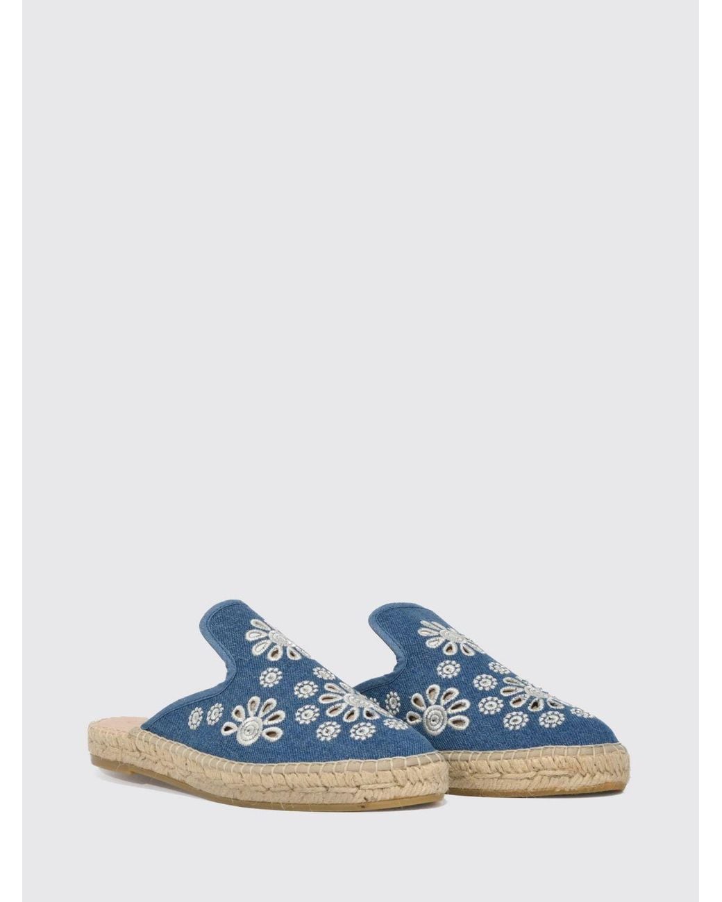 Mc2 Saint Barth Blue Cotton Sangallo Slip-On Espadrillas With Braided Jute Detailing