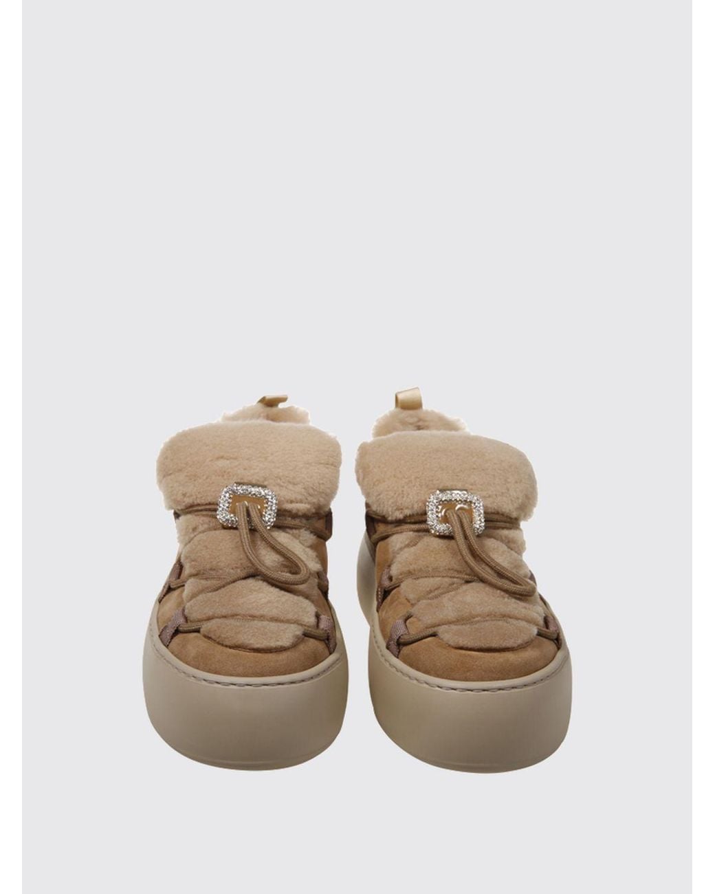 Roger Vivier Brown Viv' Up Suede Trainers With Jewelled Buckle And Shearling Lining