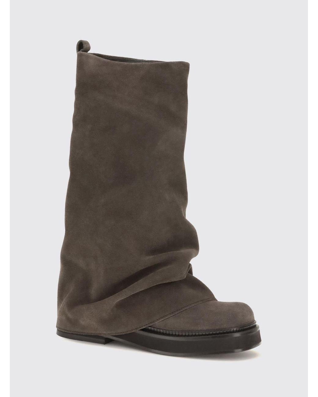 The Attico Brown Draped Suede Calf-High Boots With Low Heel