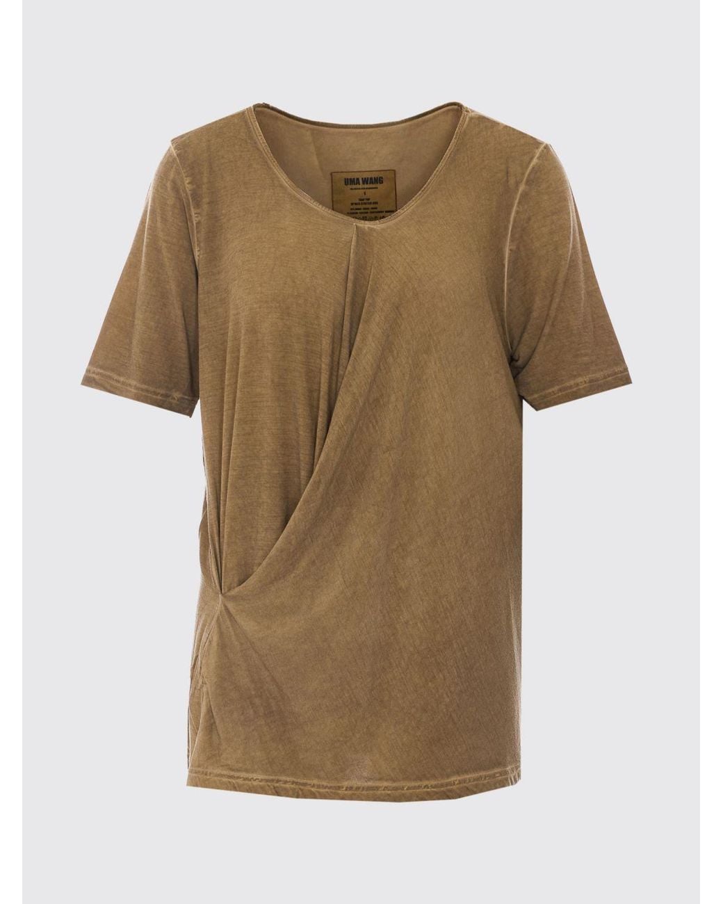 Uma Wang Brown Draped Short-Sleeve Modal Crewneck Top