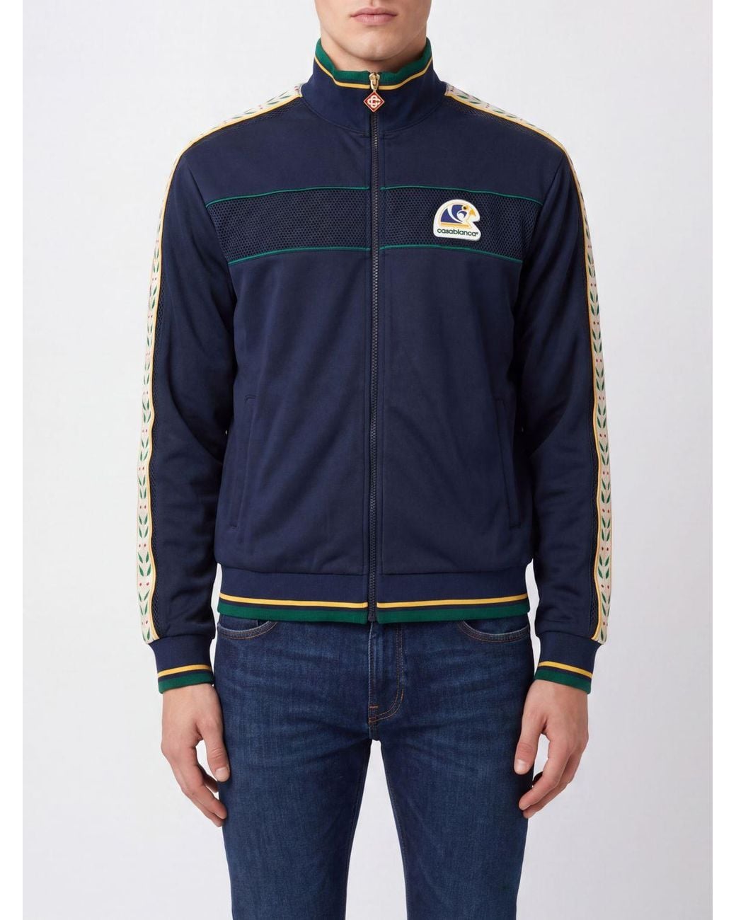 Casablanca Blue Zip-Up Cotton-Blend Track Jacket With High Neck And Logo for men