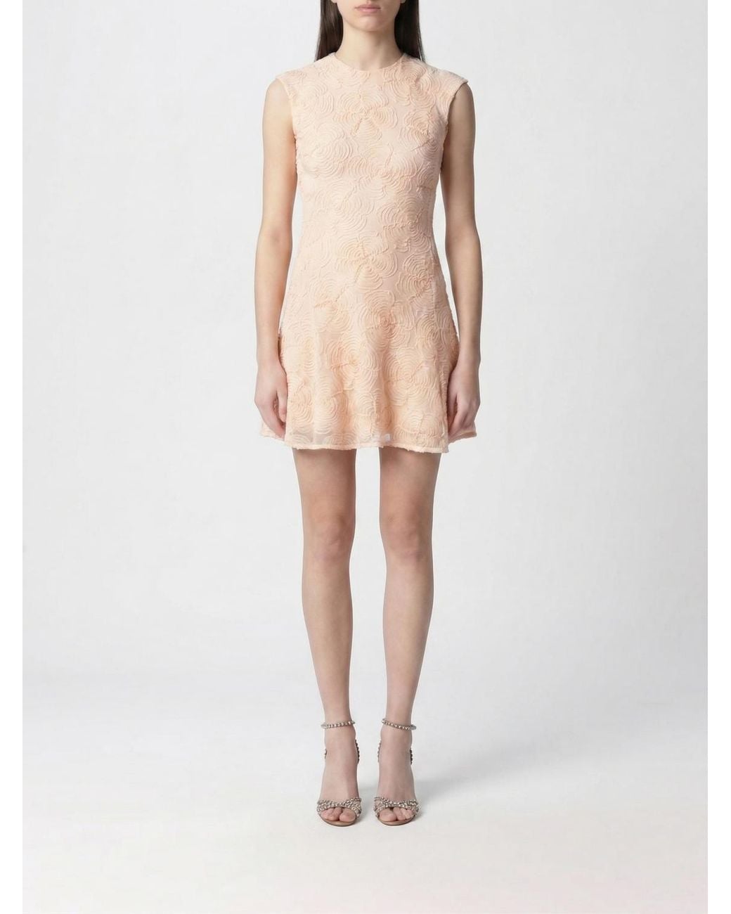 ROTATE BIRGER CHRISTENSEN Natural Floral Motif Mesh Mini Dress