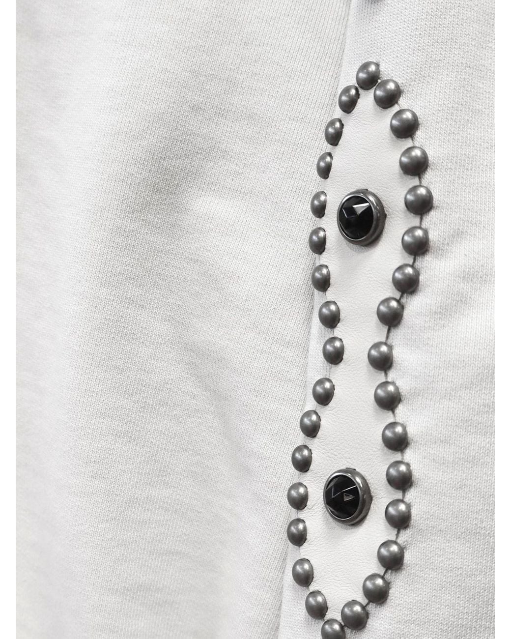 HTC White Oversized Studded Cotton Hoodie With Embroidery for men