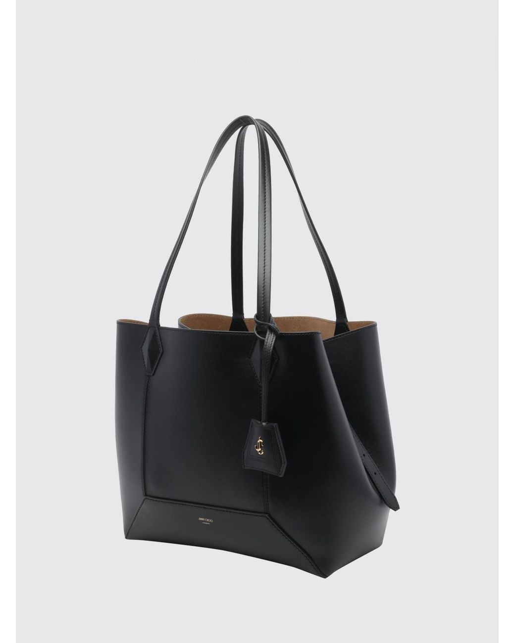 Jimmy Choo Black Diamond Calfskin Leather Tote Bag With Double Handle And Charm