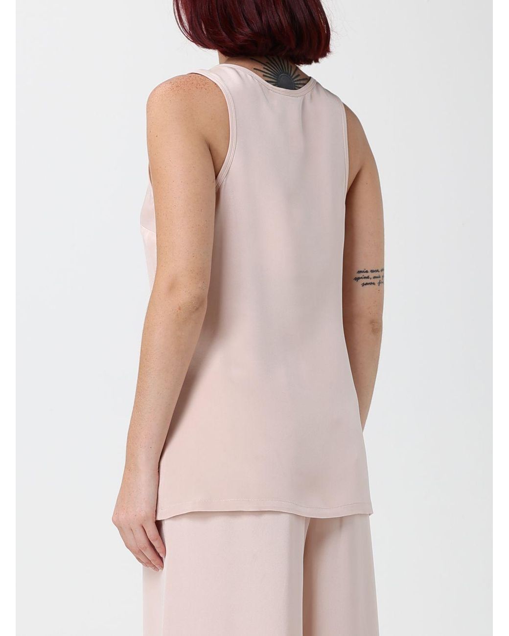 Max Mara Pink Sleeveless U-Neck Slim Fit Crêpe De Chine Top