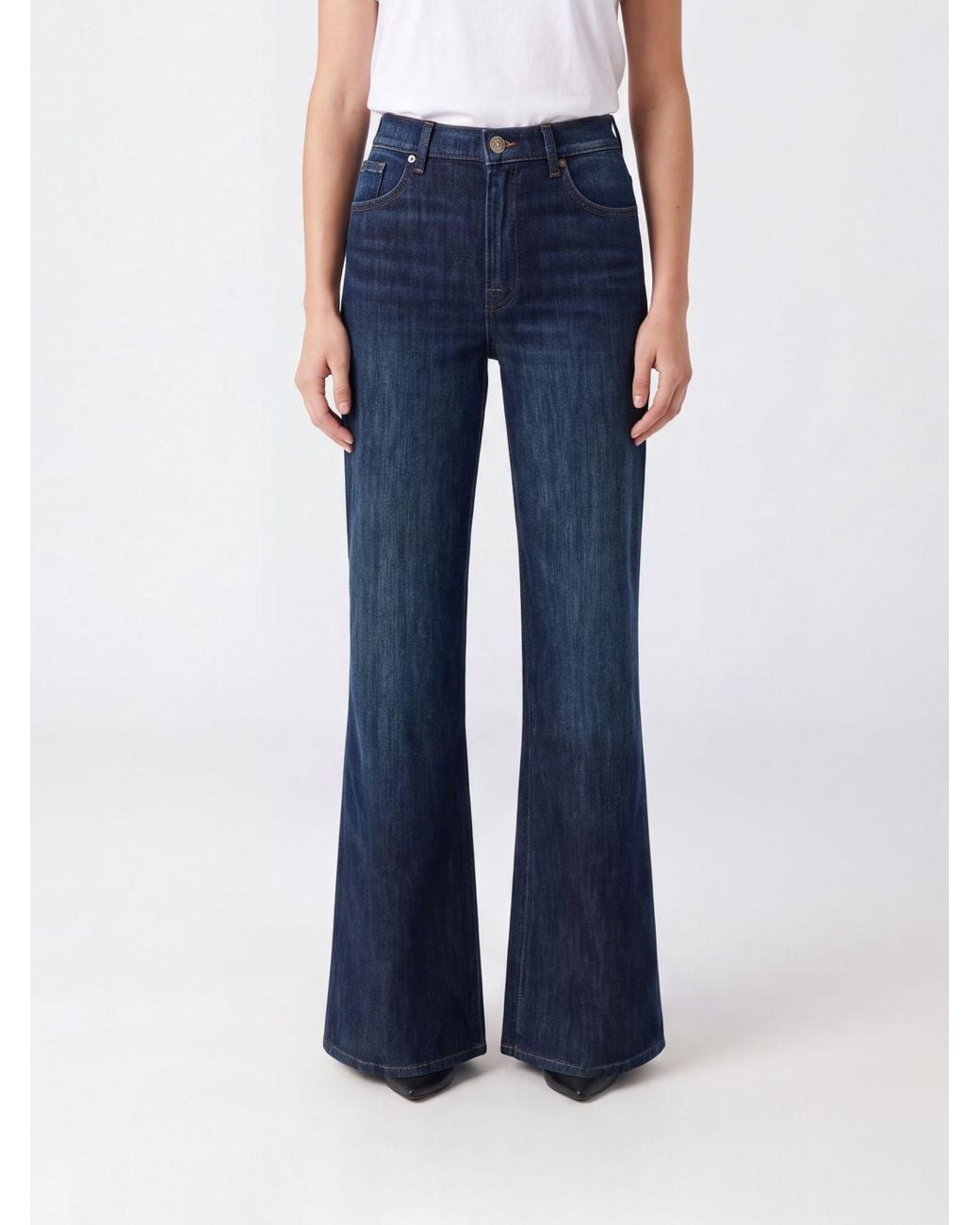 7 For All Mankind Blue Stovepipe High-Waisted Straight Jeans
