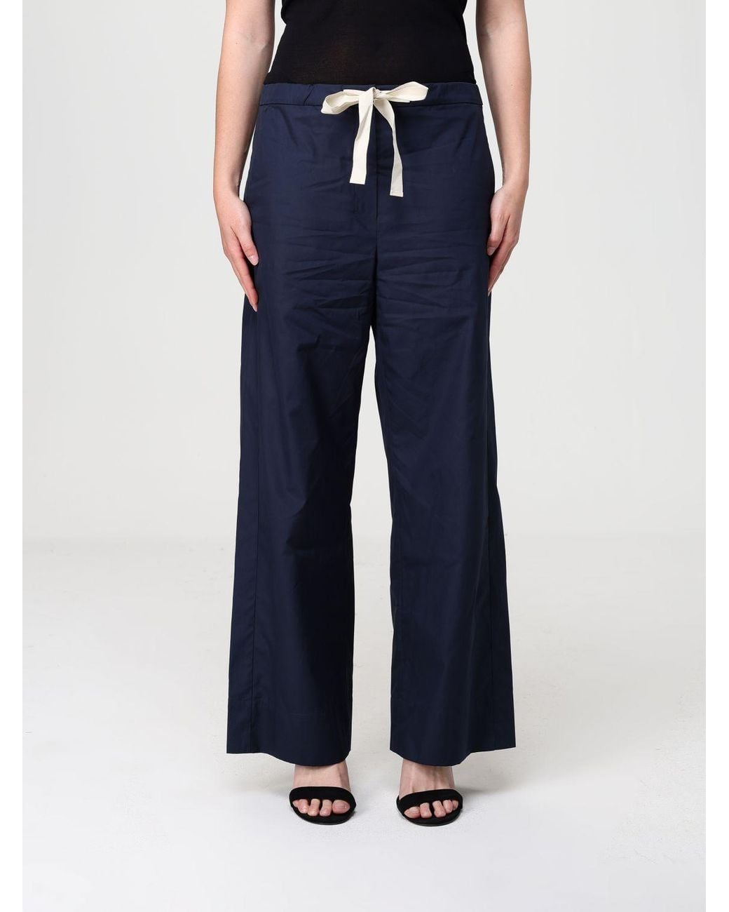 Max Mara Blue Cotton Wide-Leg Trousers