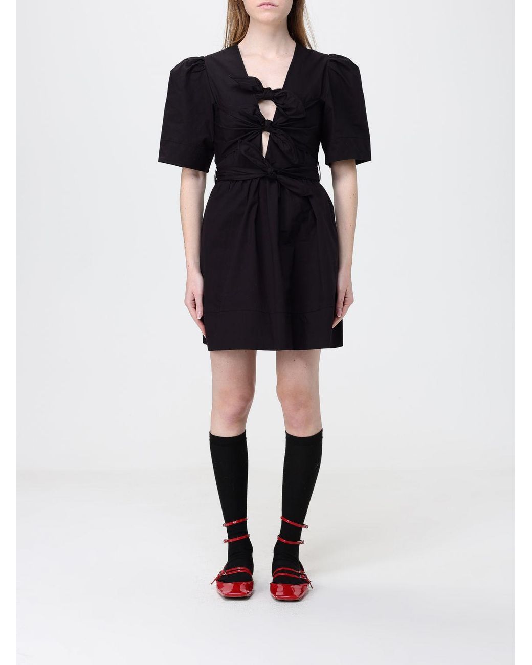 Ganni Black Stretch Cotton Mini Dress