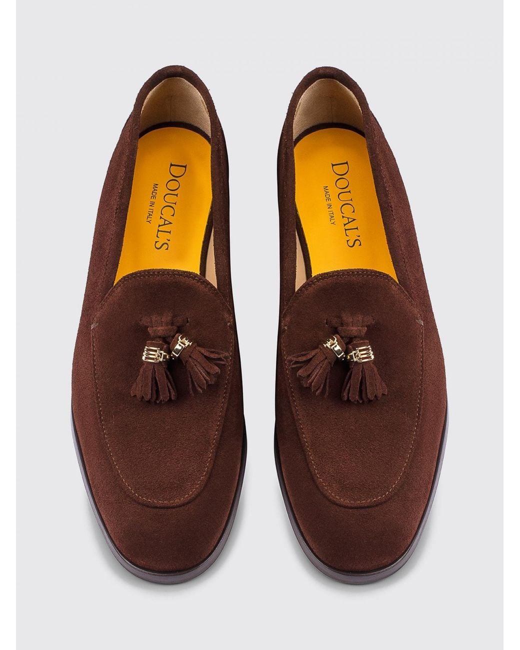 Doucal's Brown Suede Penny Loafers With Tassels And Round Toe