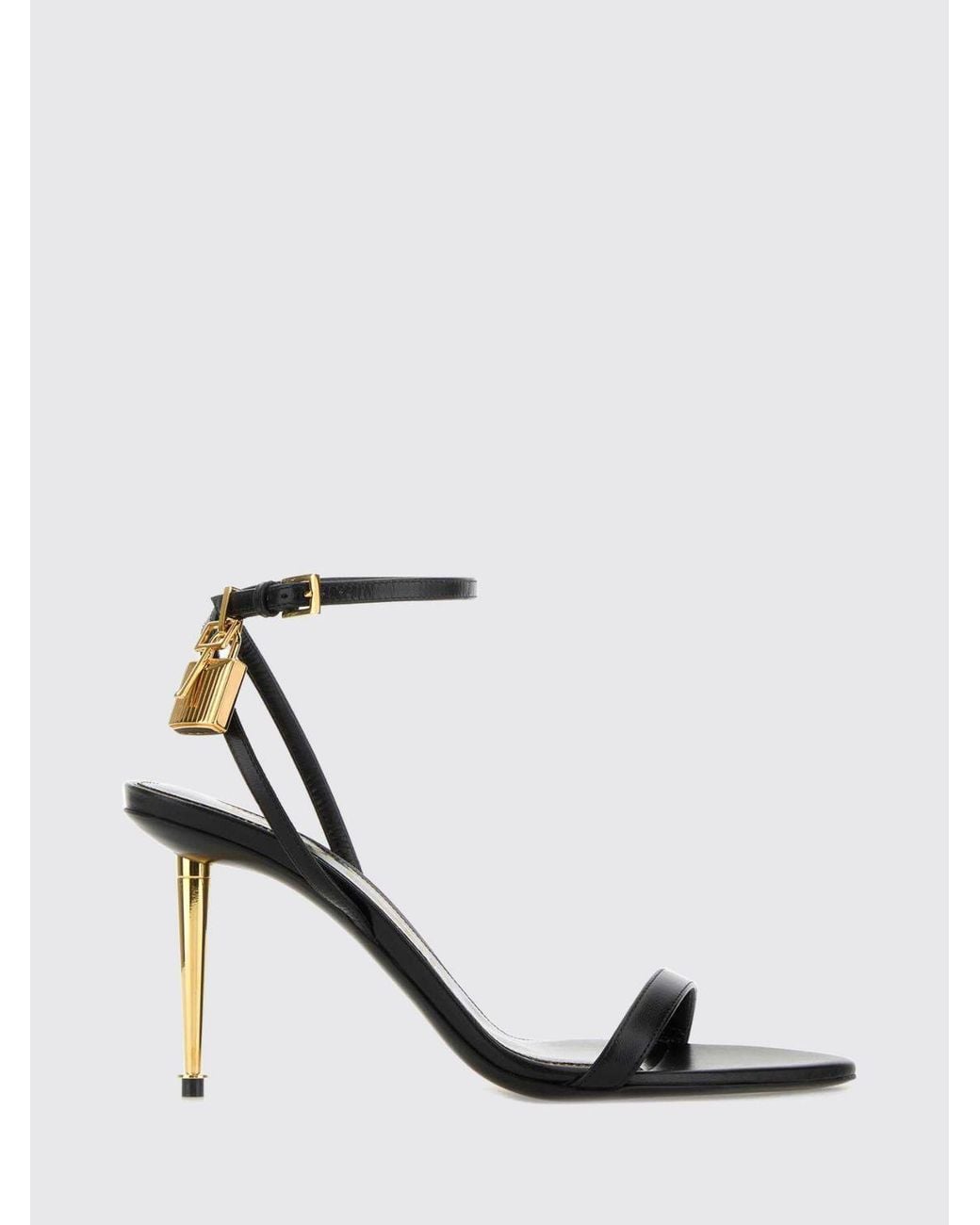 Tom Ford White Padlock Ovine Leather Stiletto Heel Sandals With Strap