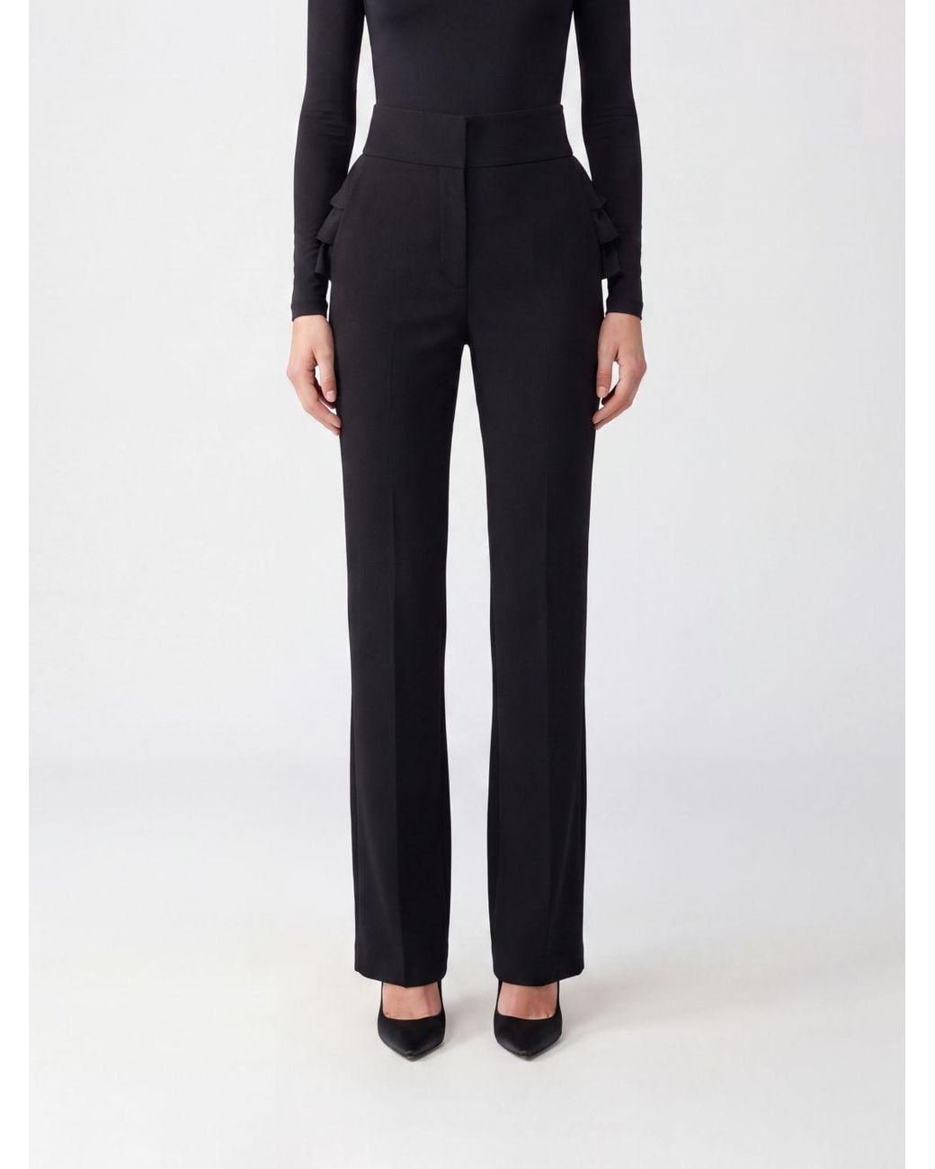 Elisabetta Franchi Black High-Waisted Crêpe Skinny Trousers With Ruffles