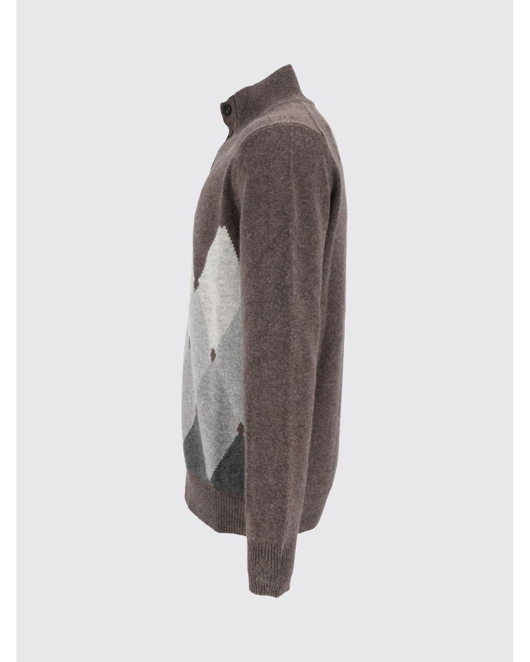 Ballantyne Gray High-Neck Diamond Jacquard Cardigan for men