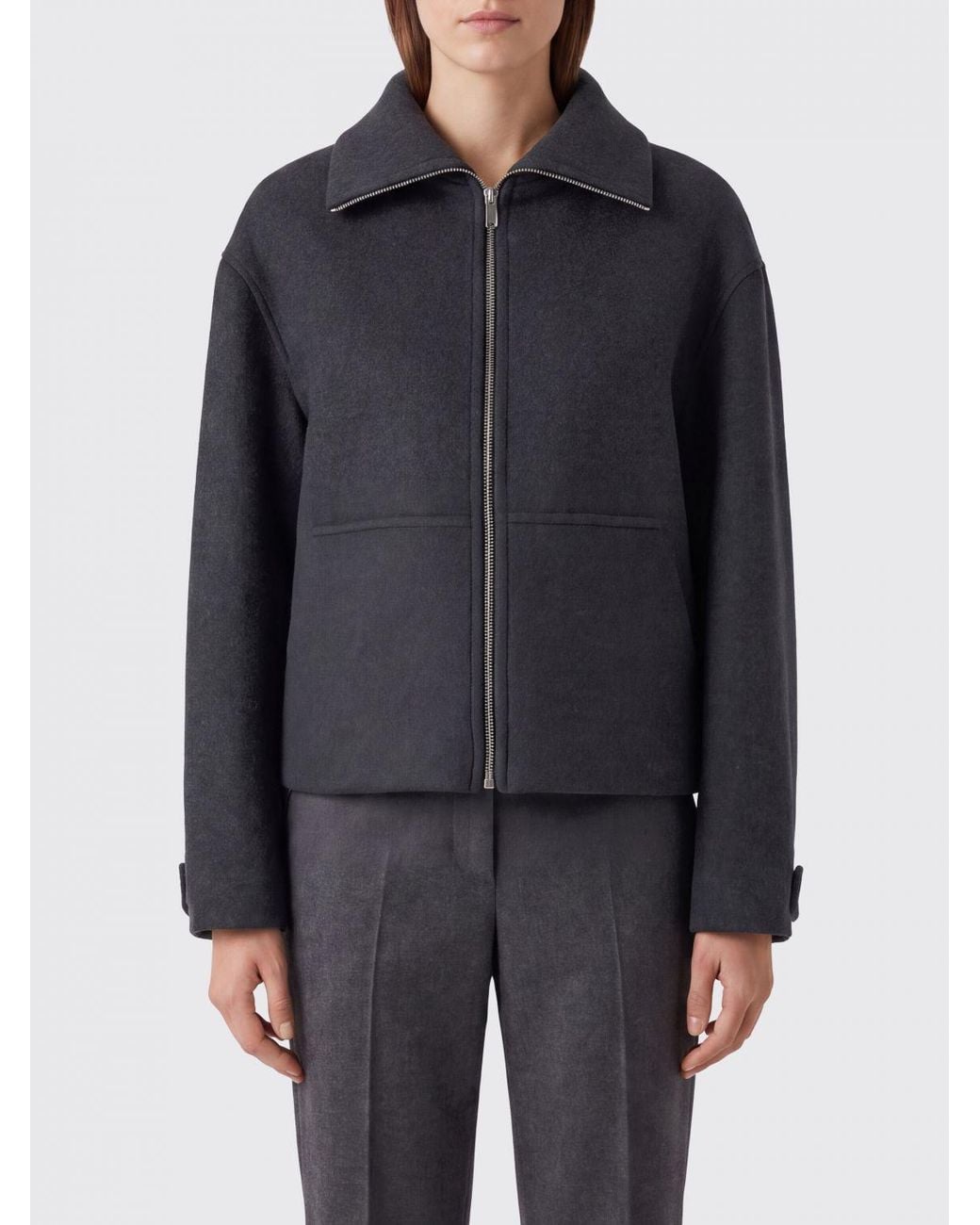 Semicouture Blue Virgin Wool Short Coat With High Collar And Kangaroo Pocket