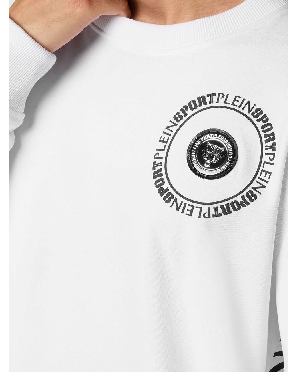 Philipp Plein White Crewneck Cotton Sweatshirt With Contrast Logo And Back Print for men