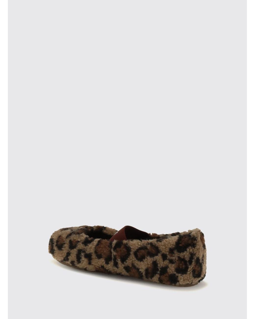 Moon Boot White Animal Print Shearling Mary Jane Flats With Rubber Sole