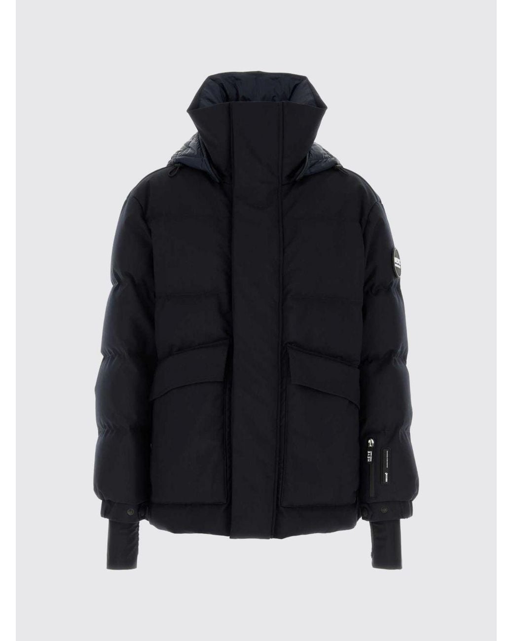 Giorgio Armani Blue Short Hooded Virgin Wool Blend Down Jacket for men