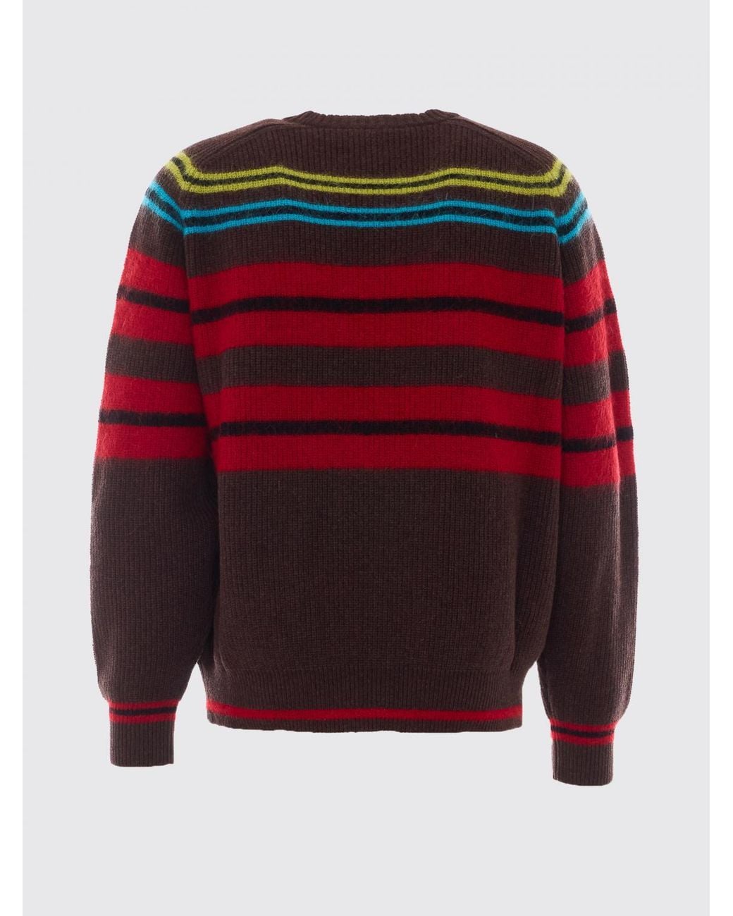Lanvin Red Striped Wool Mohair And Cashmere Blend Crewneck Jumper for men