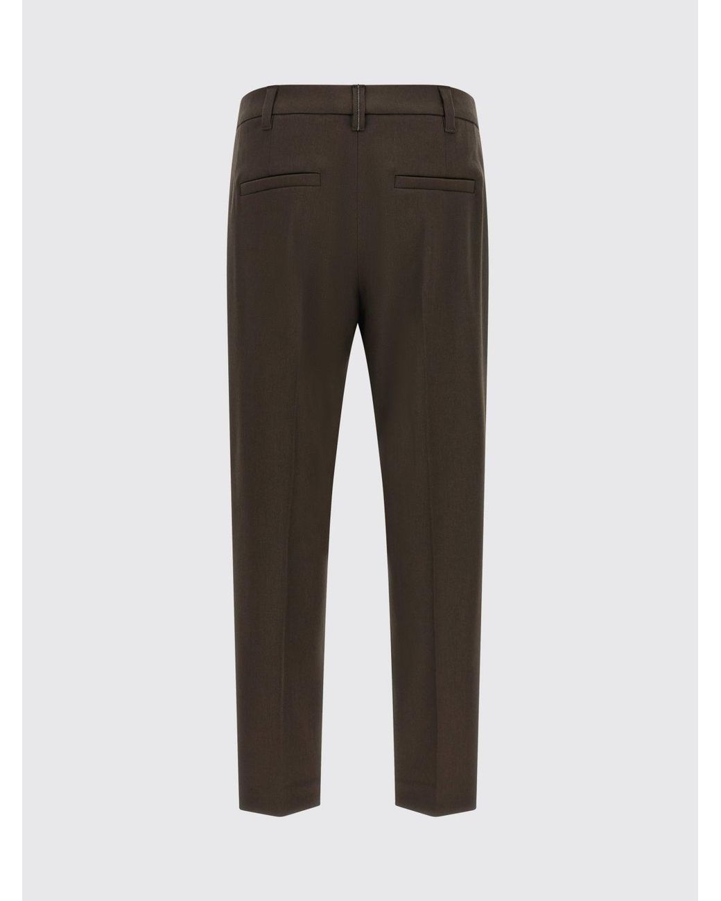 Brunello Cucinelli Brown Slim Fit Stretch-Virgin Wool Trousers With Monili Embroidery