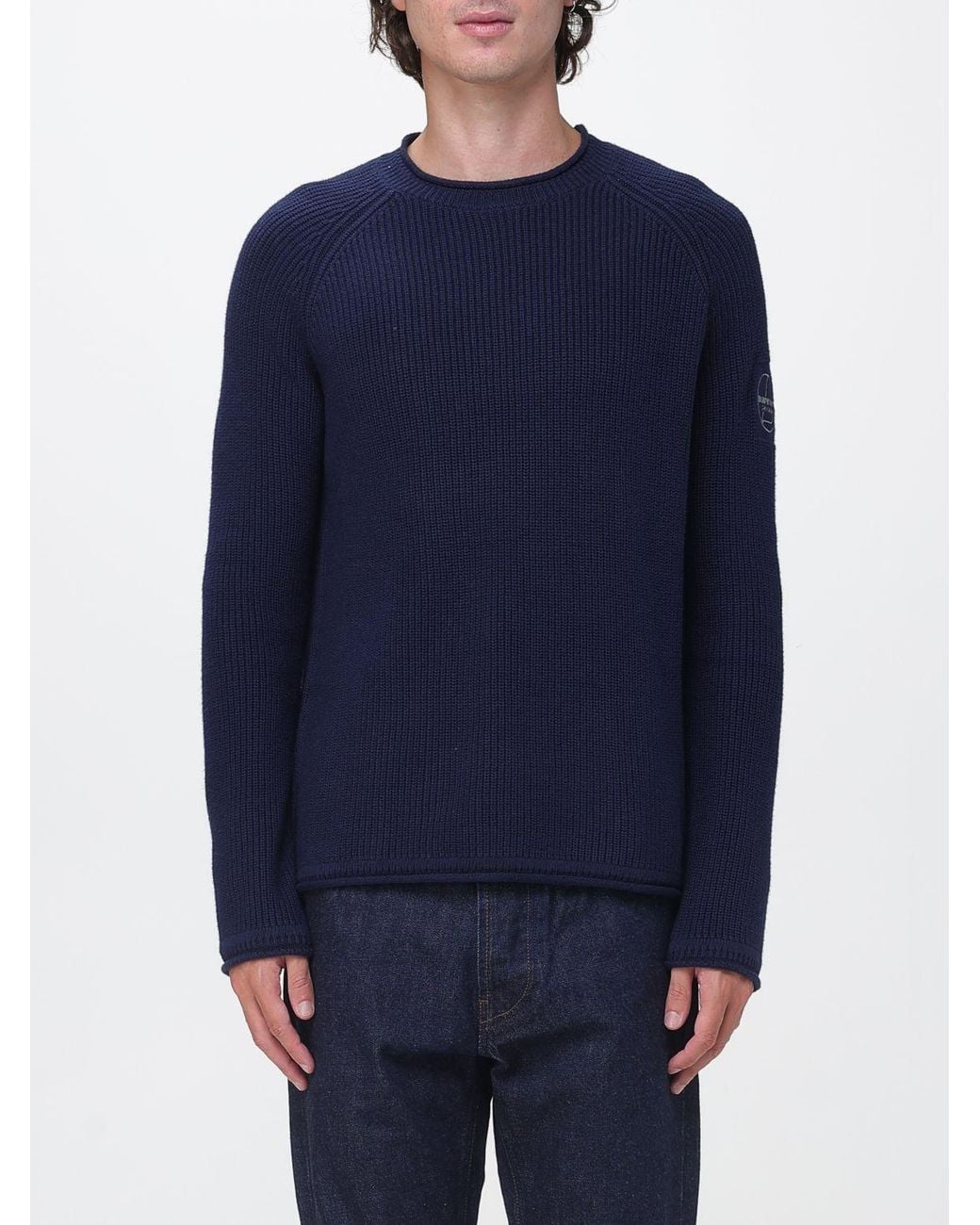 Murphy & Nye Blue Ribbed Cotton Crewneck Jumper With Embroidered Logo for men