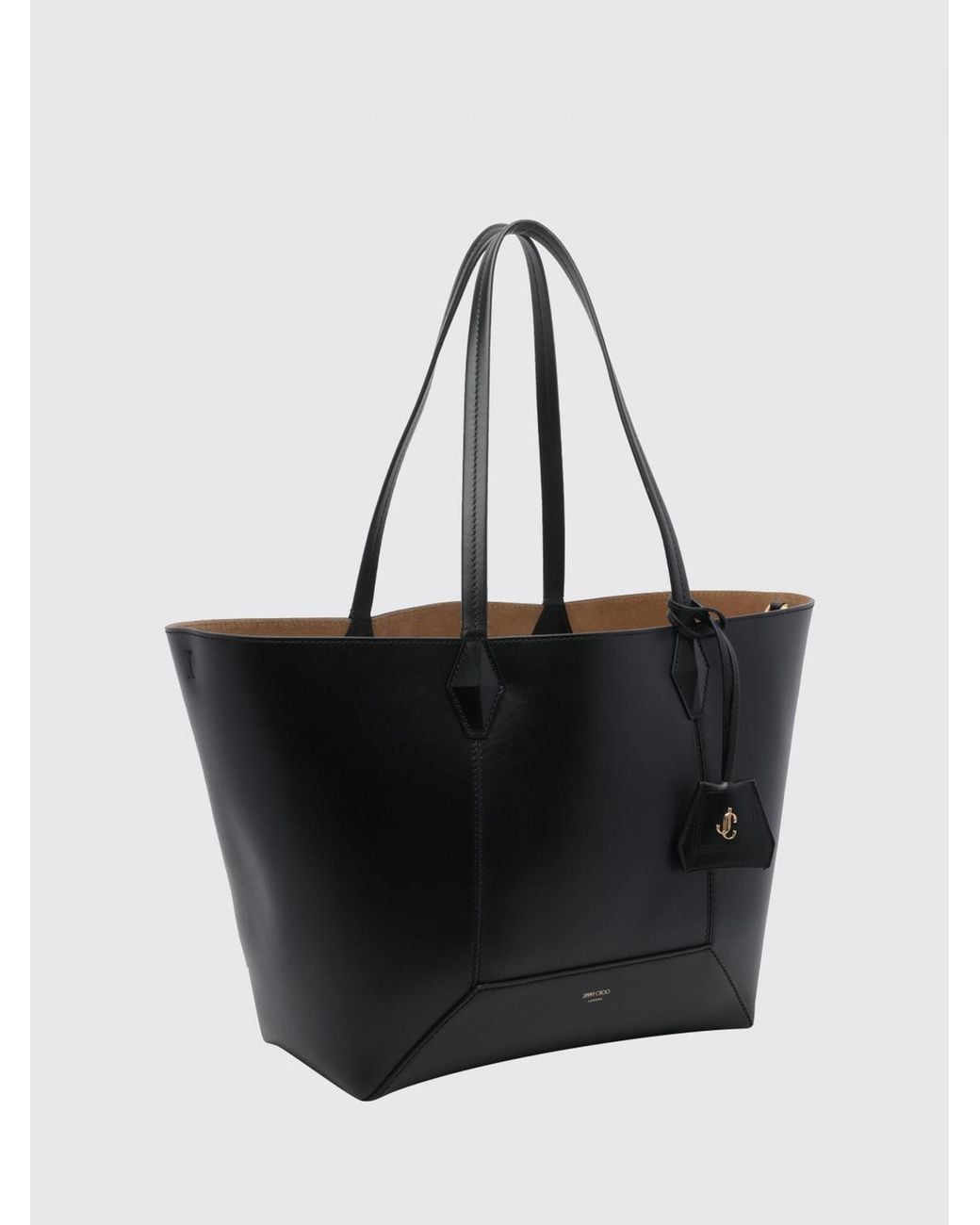 Jimmy Choo Black Diamond Calfskin Leather Tote Bag With Double Handle And Charm
