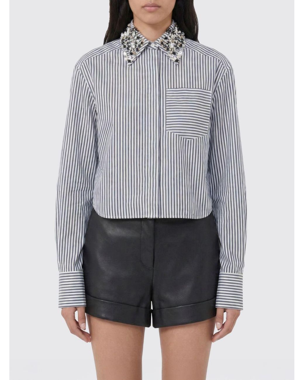 Sportmax Gray Striped Shirt With Jewel Collar