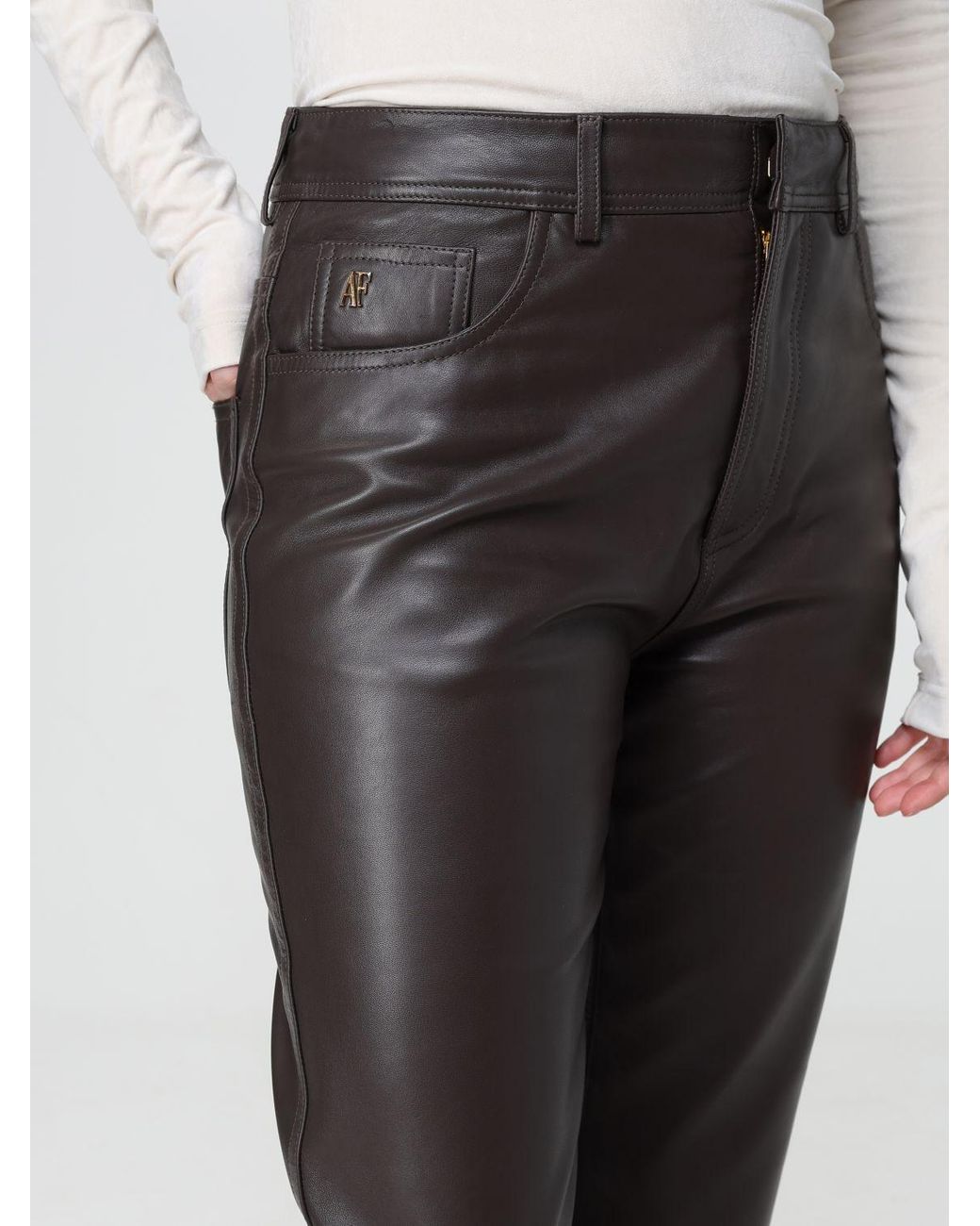 Alberta Ferretti Gray Mid-Rise Tapered Fit Faux Leather Trousers