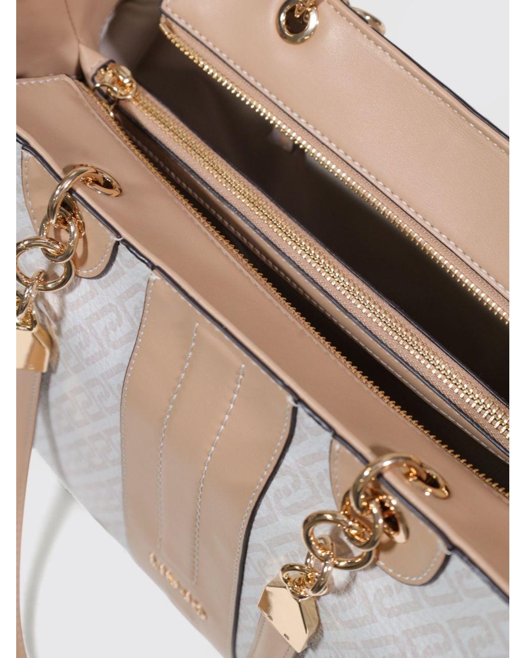 Liu Jo White Grained Faux Leather Bag With All Over Monogram