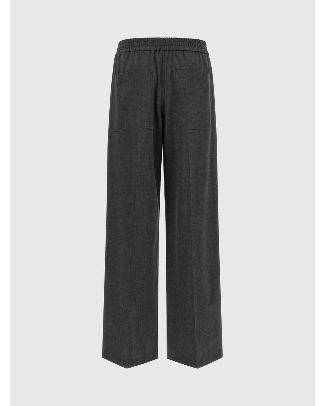 Brunello Cucinelli Gray Wool Blend Wide-Leg Trousers With Elasticated Waist