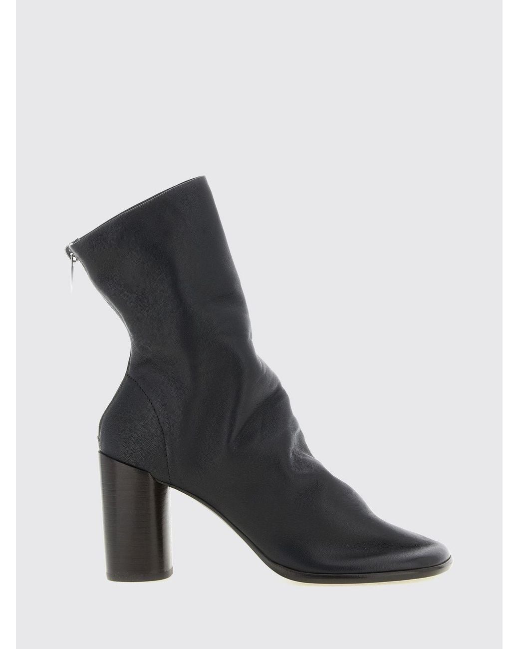 Lemaire Black Glove Crinkled-Effect Lamb Leather Boots With High Heel