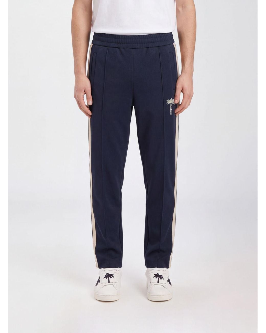Palm Angels Blue Jersey Jogging Trousers With Contrasting Embroidered Logo for men