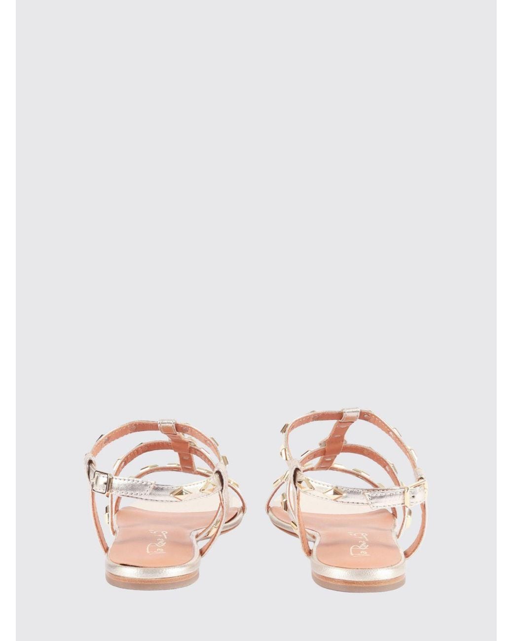 Via Roma 15 Pink Laminated Leather Sandals With Studs