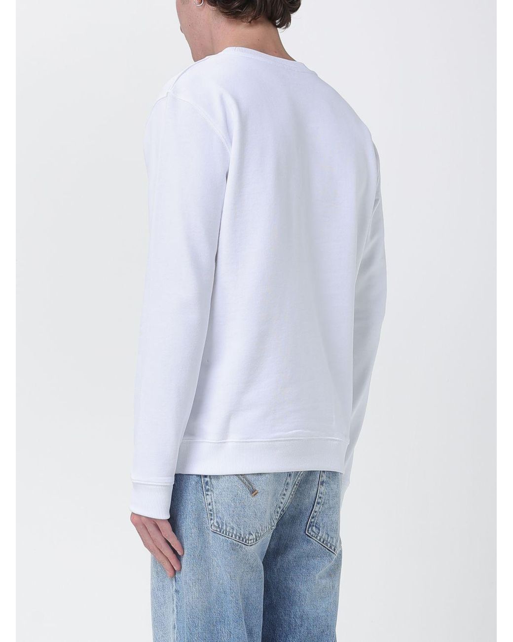 Dondup White Cotton Crew Neck Sweatshirt With Logo for men