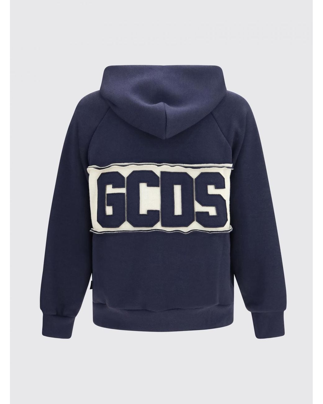 Gcds Blue Cotton Zip-Up Hoodie With Contrast Logo for men