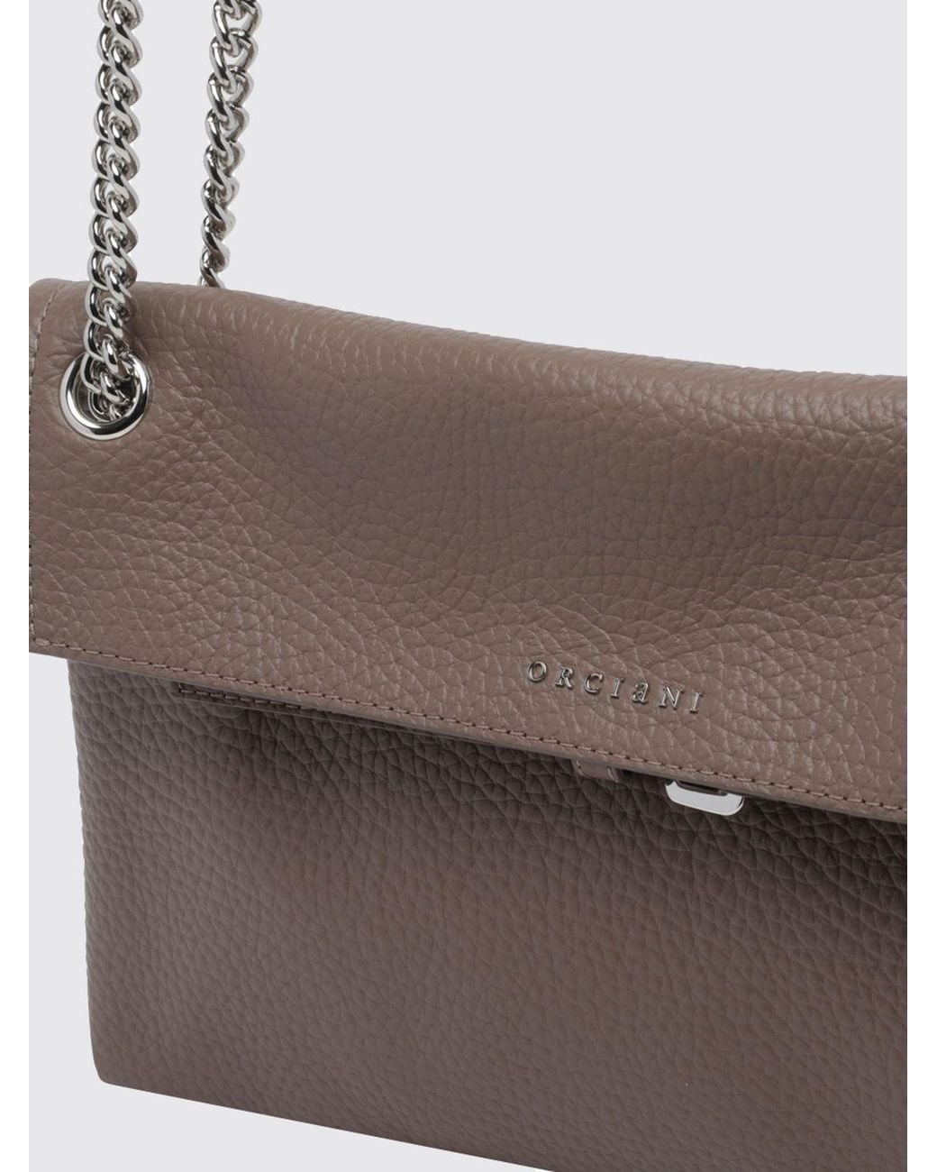 Orciani Brown Venus Rectangular Hammered Leather Shoulder Bag With Sliding Handle
