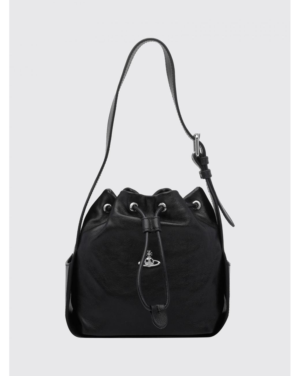 Vivienne Westwood Black Mini Sheepskin Bucket Bag With Metal Orb Logo By