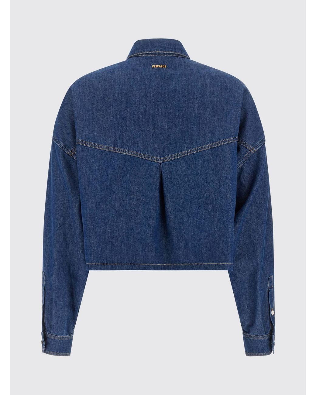 Versace Blue Relaxed Fit Chambray Denim Shirt With Dropped Shoulders And Patch Pockets