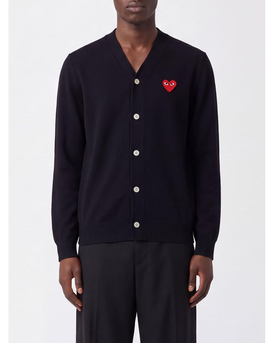 COMME DES GARÇONS PLAY Blue Comme Des GarÇ Ons Play V-Neck Wool Cardigan With An Embroidered Logo for men