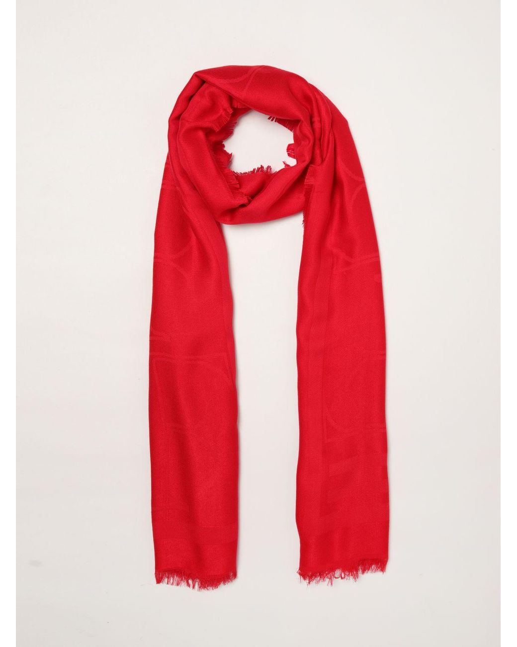 Elisabetta Franchi Red Modal And Viscose Scarf With Jacquard Logo And Fringed Edges