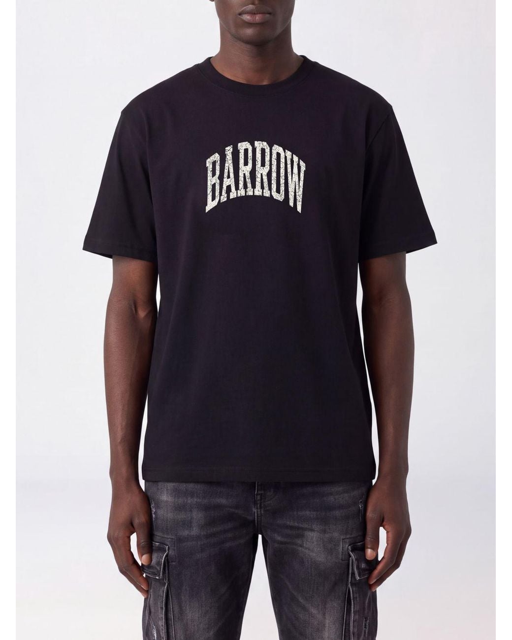 Barrow Blue Cotton T-Shirt With Graphic Logo Print And Dropped Shoulders for men