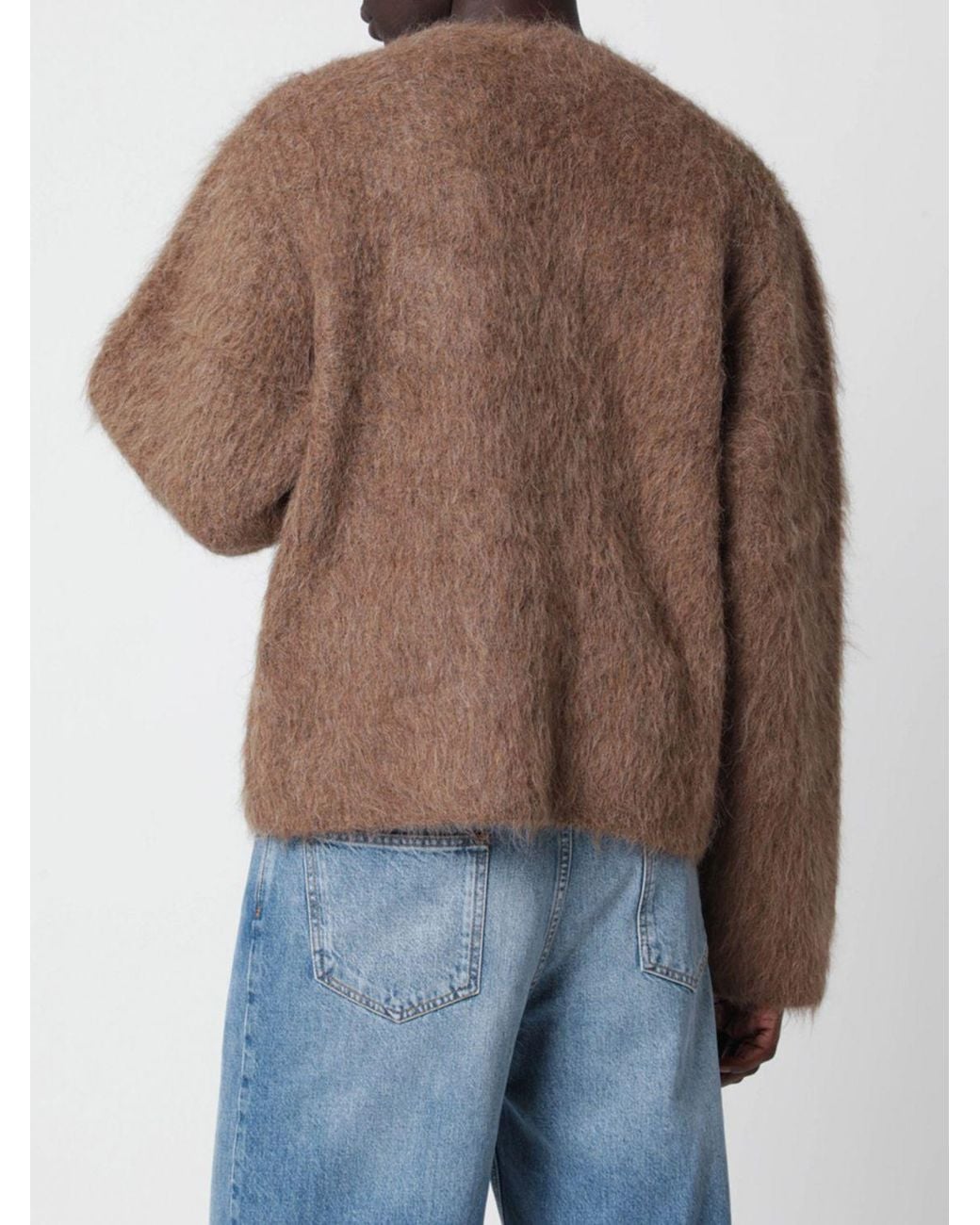 Séfr Brown Wool And Mohair V-Neck Cardigan With Patch Pockets for men