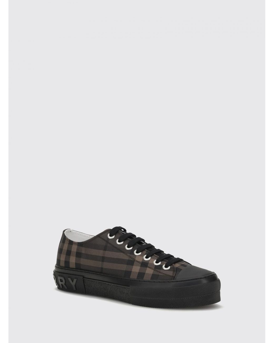 Burberry White Low Top Check Pattern Fabric Sneakers With Rubber Toe Cap for men